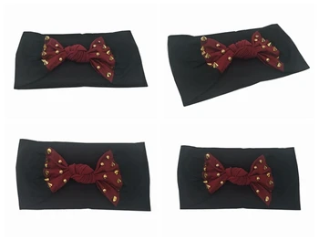 

J17449 fashion two-tone block patchwork ,gold rivet and gold pearl knot headband,black band with colorful knot hair Accessories