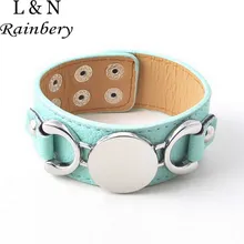 Rainbery Joyería de Moda Pulseras de Cuero Brazalete Pulsera de Plata Del Monograma de plata 3 Fila Multicolor Pulsera de Cuero Para Hombres de Las Mujeres