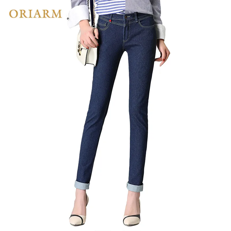 Повседневное манжетами для женщин обтягивающие джинсы Slim Fit высота талии