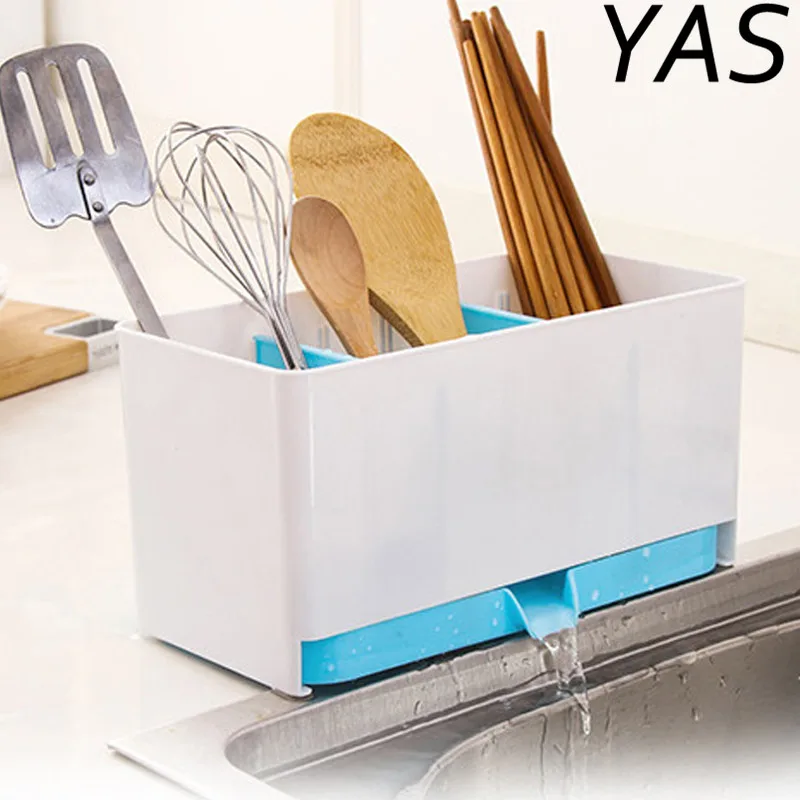 

YAS Utensils Holder Rack Candy Sponge Basket Wash Dry Shelf Cutlery Drainer Sink Tidy Organizer Kitchen Tools Storage Organizer