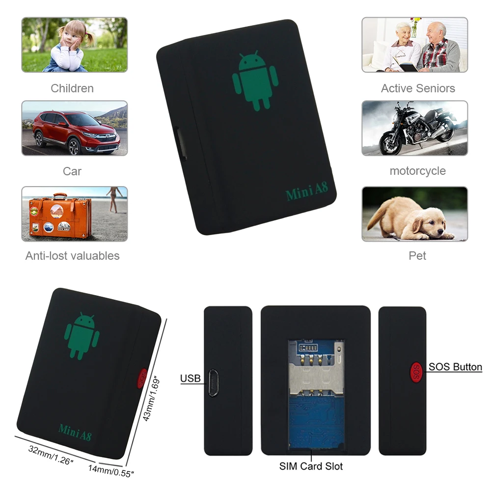 Мини трекер nobox без GPS модуля GPRS LBS Mini A8 4 диапазона GSM локатор отслеживание в