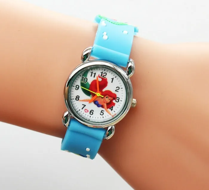 3D мультфильм милые дети девочки мальчики дети студентов Русалочка кварцевые наручные часы очень популярные - Цвет: Синий