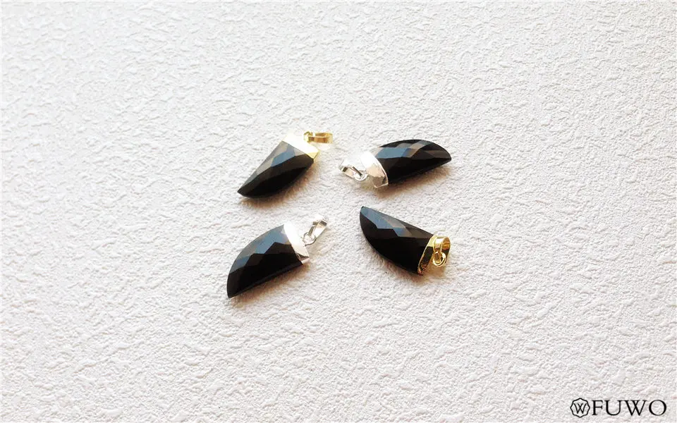 Horn Shape Natural Black Agate Pendant 7