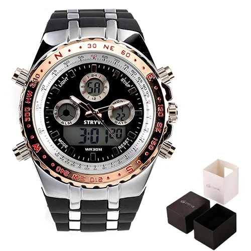 Montre Homme Stryve S8002 Sports Watches Army Military Heavy Dial Alarm Led Analog Clock Luxury Stryve Men Digital analog Watch 