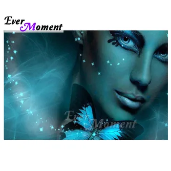 

Ever Moment Diamond Painting Picture Of Rhinestone Woman Blue Butterfly Full Square Drill 5D DIY Diamond Embroidery Home 3F1490