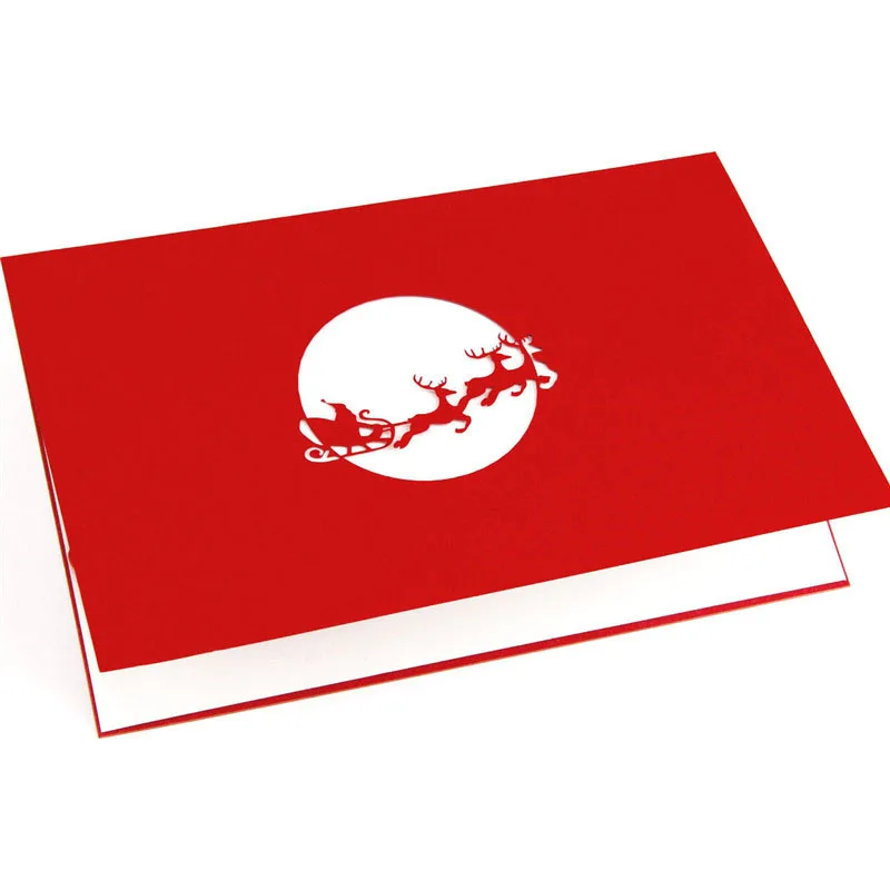  3D Laser Cut Handmade Santa Claus Elk Flying Sleigh Paper Invitation Greeting Cards PostCard Christ - 32791990314