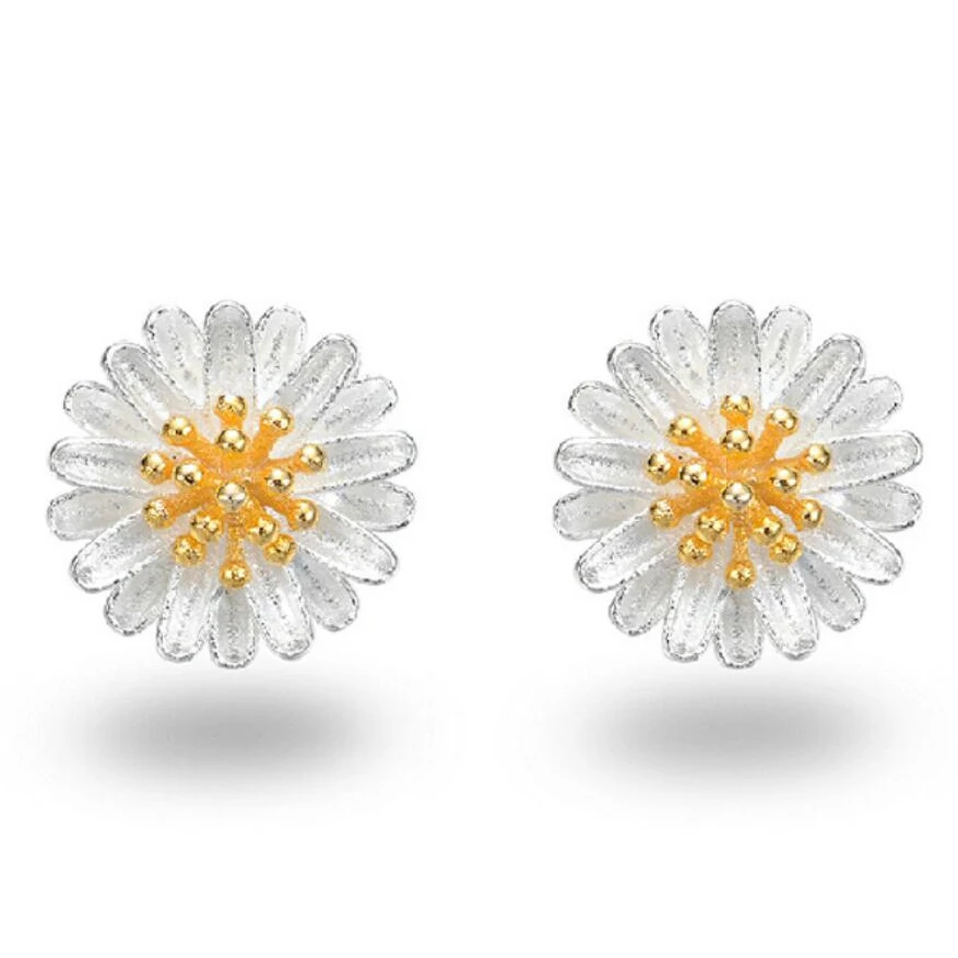 

925 Silver chrysanthemum Flower Stud Earrings Silver Gold Stud Earrings Jewelry Pendientes