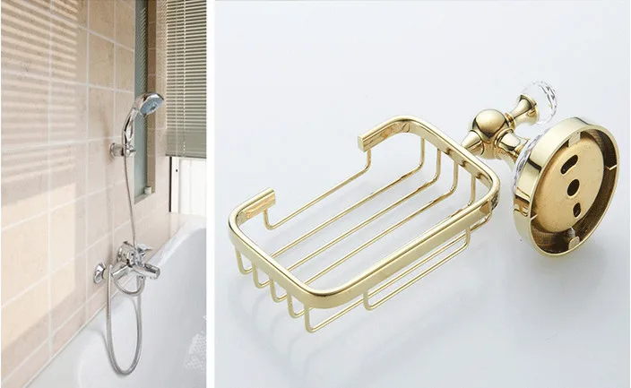 Free shipping Gold-plating luxury Chinese ceramic stainless steel bathroom soap dish soap basket holder cesta de jabon G5003