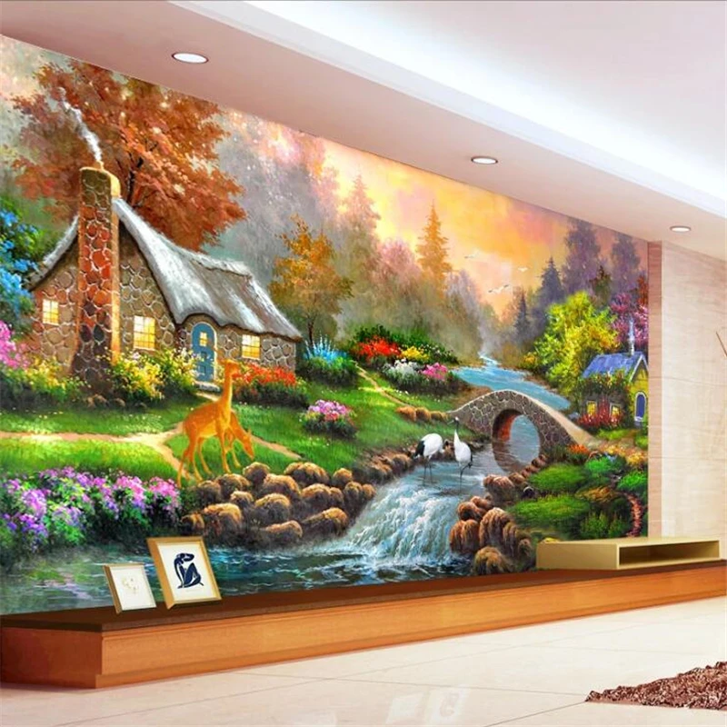 Пользовательские обои 3d фото фрески papel de parede bridge water family fairyland пейзаж масляная