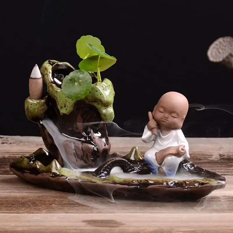 

Creative Buddha Censer Smoke Waterfall Backflow Incense Burner The Lovely Little Monk Holder For Home Office Teahouse Home Decor