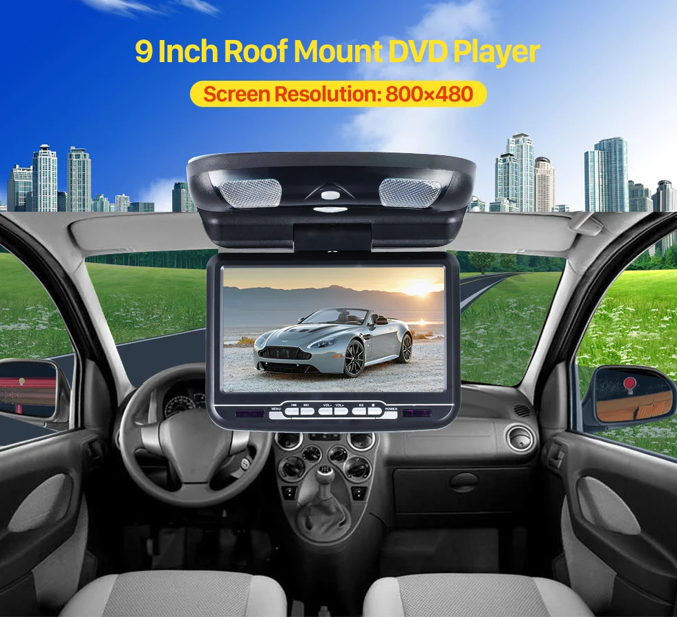 Seicane9 дюймовый автомобильный монитор на крыше, светодиодный цифровой экран, dvd-плеер с 3 ИК-ушками, fm-передатчик, откидная поддержка, 32 бита, игра