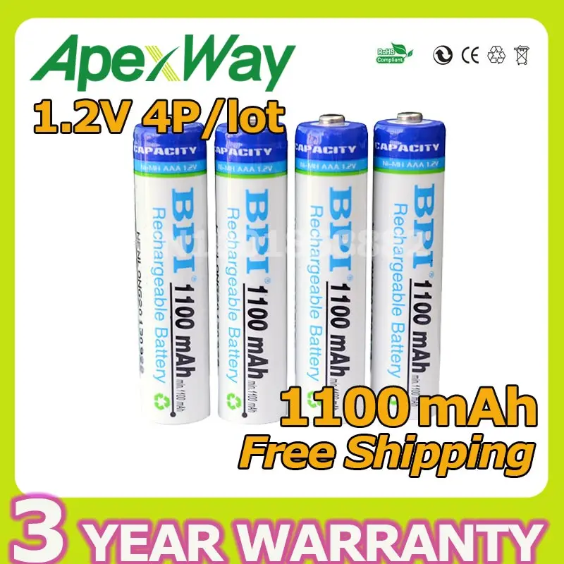 

4pcs/lot AAA 1100mAh 1.2V NI-MH battery rechargeable battery High Capcity