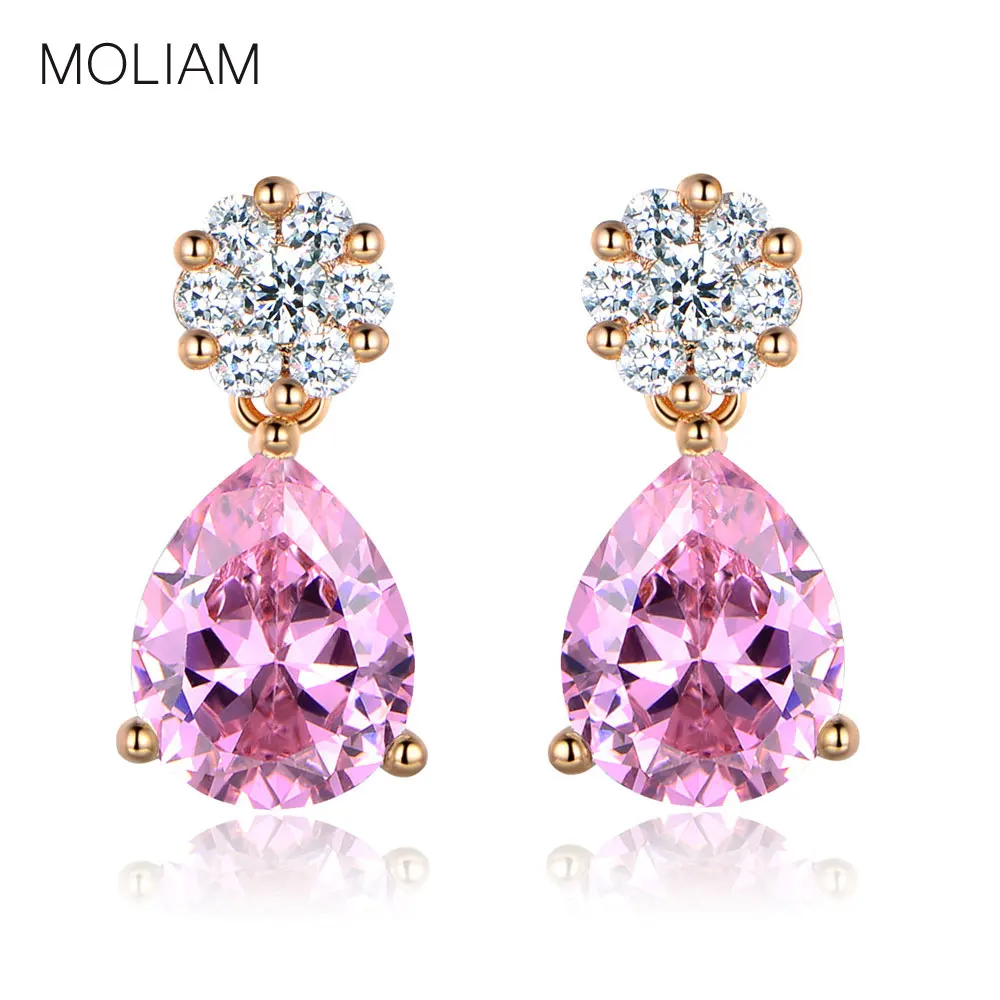 MOLIAM Famous Brand Earrings for Women Gold Color Fashion Jewelry Crystals Zircon Drop Earrings