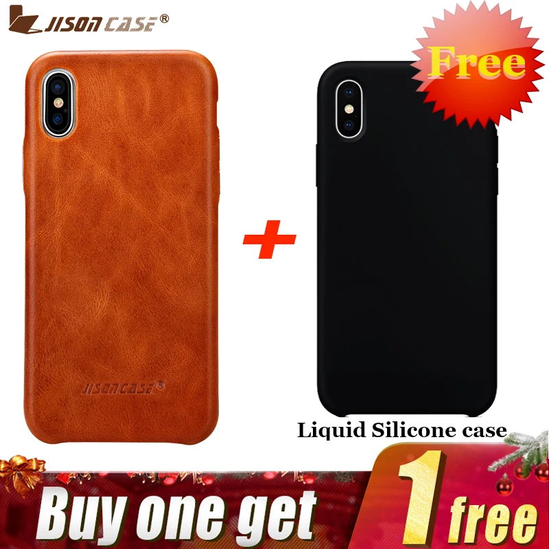 Jisoncase, чехол для iPhone X, чехол из натуральной кожи, Роскошный чехол для iPhone XS, 5,8 дюймов, тонкий дизайн, купите один, получите один, бесплатно