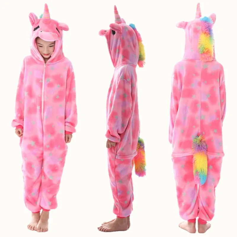 Kigurumi Onesie/Детская Пижама с животными; детская зимняя Фланелевая пижама с единорогом; маскарадные пижамы для мальчиков и девочек; одежда для сна; Детский комбинезон