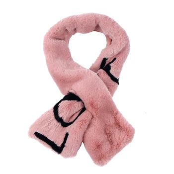 

New Fashion Pink Black Faux Fur Thickened Collar Scarves Women Female Winter Love Letter Neck Long Scarf