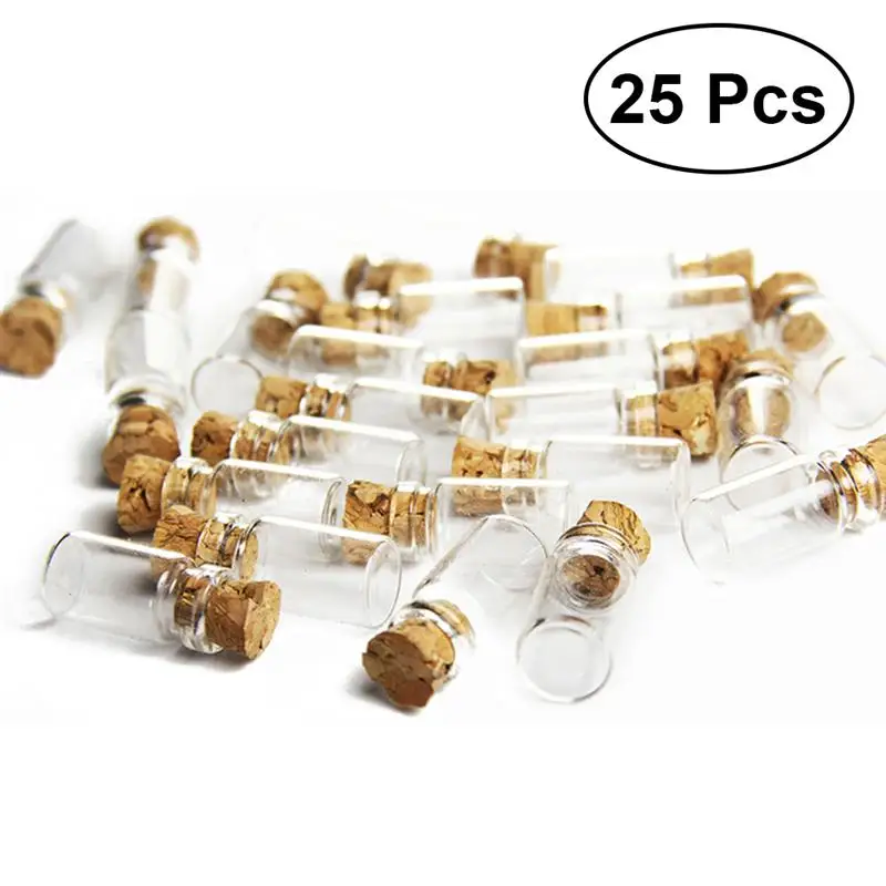 

25 Pcs Clear Small Mini Glass Jars with Cork Stoppers DIY Wish Bottles For Message Weddings Wish Party Favors 11x22mm