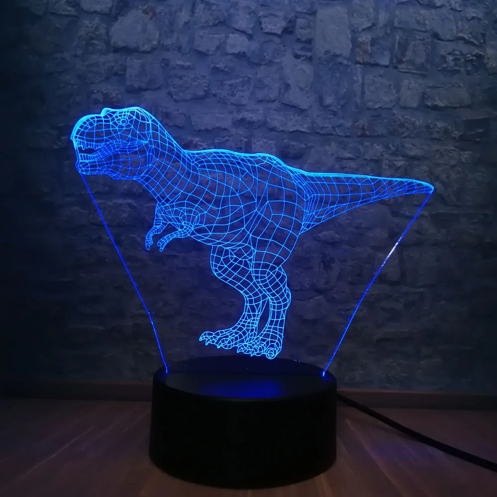 3D лампа с животными динозаврами тираннос милый Парк Юрского периода 7 цветов меняющийся Ночной светильник RGB светильник для спальни