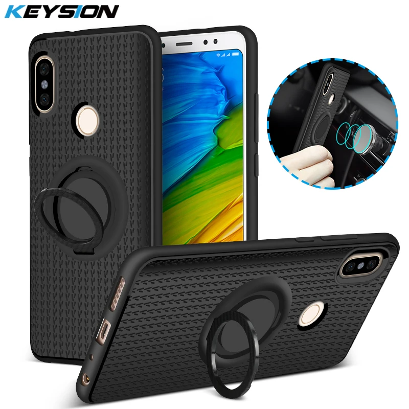 

KEYSION Case for Xiaomi Note 5 Pro 4 3 Redmi 6 6A S2 Car Magnetic Suction Bracket Finger Ring Soft TPU Back Cover for Mi 8 6 A2