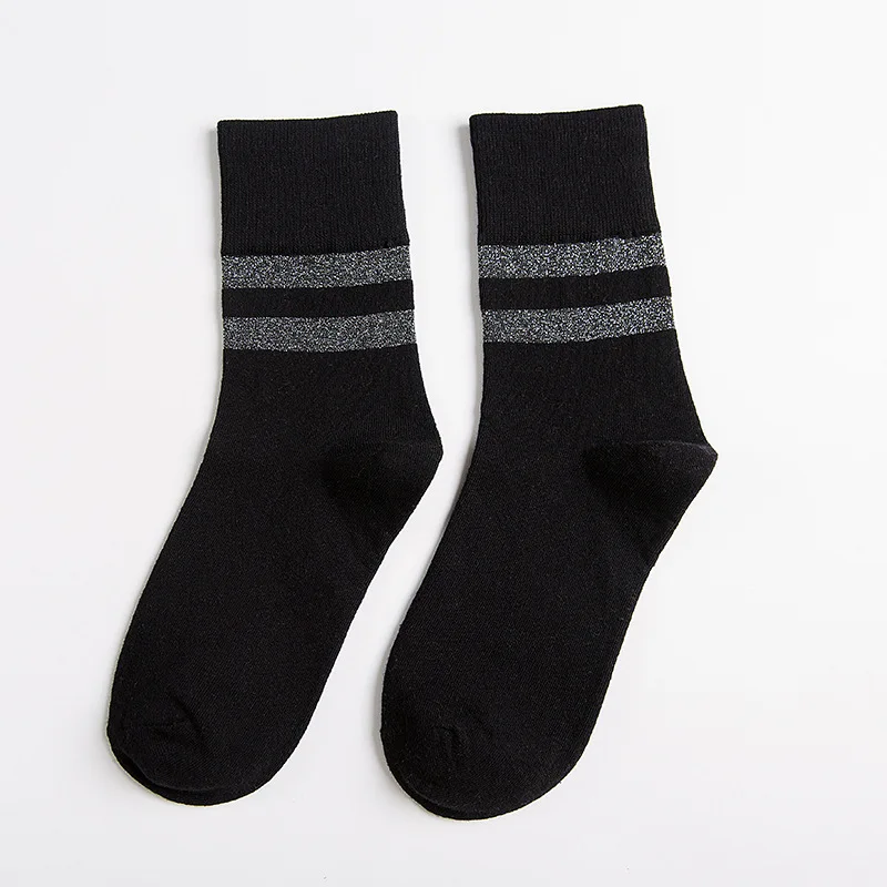 Новые модные женские носки, хлопок, 1 пара, шикарные полосатые Осенние повседневные длинные дышащие женские носки для школьниц - Цвет: Черный