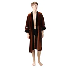 Мужская Высококачественная ночная рубашка с вышивкой Белого Журавля, пижама в китайском стиле, бархатная ночная рубашка с длинным рукавом, атласная блузка с карманом