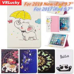 VRLucky для iPad 2018 2017 9,7 дюймов случае Цветной живопись слон панда бабочки Флип Стенд PU кожаный чехол