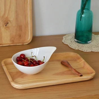 

1 Piece Solid Wood Tray Rectangular Rubber Wood Food Fruit Plate Tableware With Edible Grade Wood Protective Paint Two Sizes