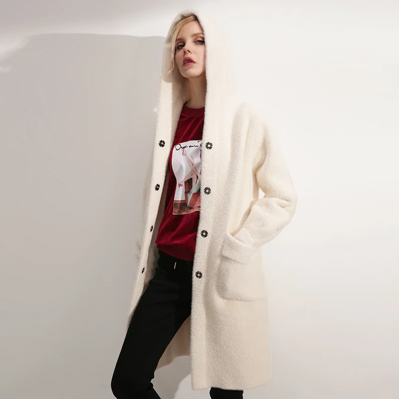 Bootyjeans Осень Зима Новое высококлассное дамское модное плюшевое пальто с капюшоном 3 цвета пальто средней длины для женщин