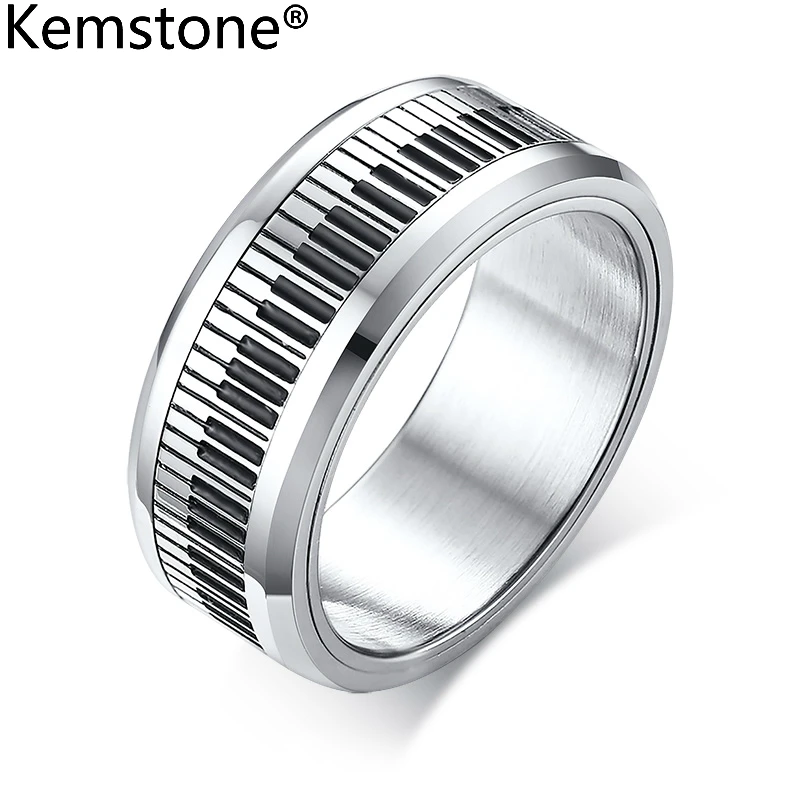Кольцо-Спиннер Kemstone из нержавеющей стали черный белый цвета 8 мм | Украшения и