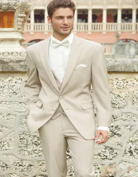 

2017 Ivory Wedding Suits For Men Champagne Tuxedo Costume Homme Mariage 3 Peice Suit Bridegroom Groom Suit (Jacket+Pants+Vest)