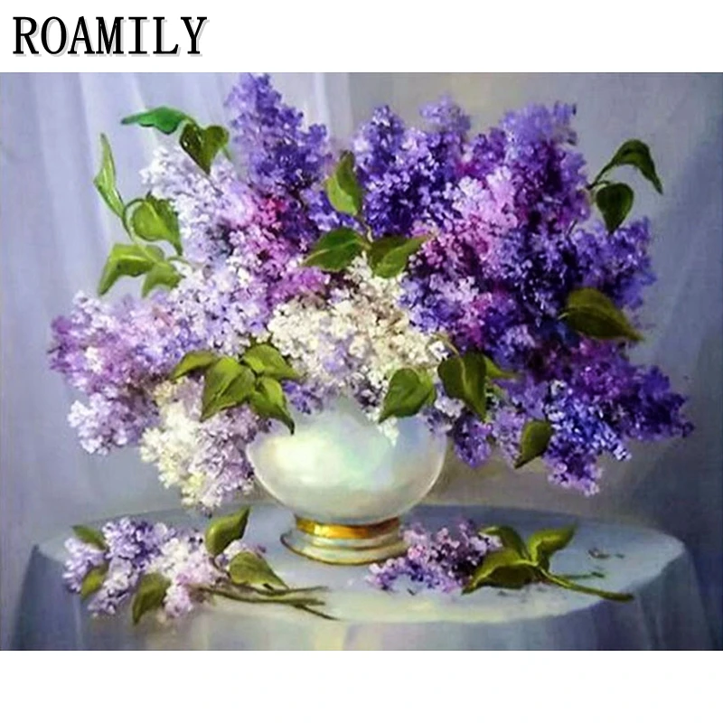 

ROAMILY,Diamond Painting Full Square/Round,Purple Flowers,Picture By Rhinestones,Square,Daimond Painting,Wall Paintings