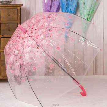 

Fashion Sakura Environmental PVC Transparent Clear Long Handle Women Rain Umbrella Mushroom Apollo Princess Umbrellas 4 Colors