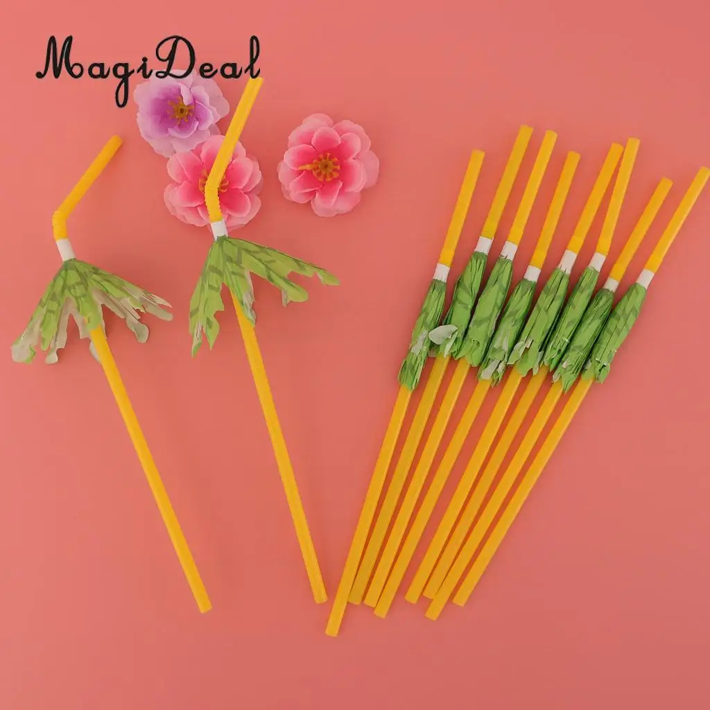 MagiDeal 10pcs/Set Hawaiian Tropical Coconut Tree Cocktail Drinking Straws Sipping Straws Wedding Birthday Party Table Decor
