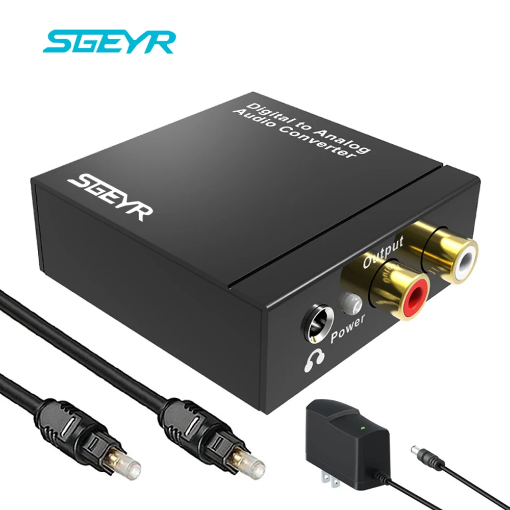 

SGEYR DAC Audio Converter Digital to Analog Optical Toslink Coax to 3.5mm RCA R/L Adapter with 3.5mm Jack Out