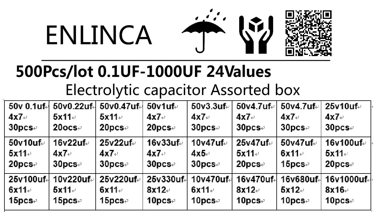 500 шт 24 значения алюминиевые электролитические конденсаторы 0,1 мкФ Ф-1000 мкФ 16-50 в микс электролитический конденсатор Ассорти комплект и коробка для хранения