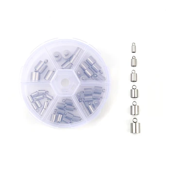 

48pc/Box Stainless Steel Cord End Caps Necklace Head Silver Mixed (Fits 8mm-3.3mm Cord) 14x9mm- 9x4mm For DIY Jewelry Making