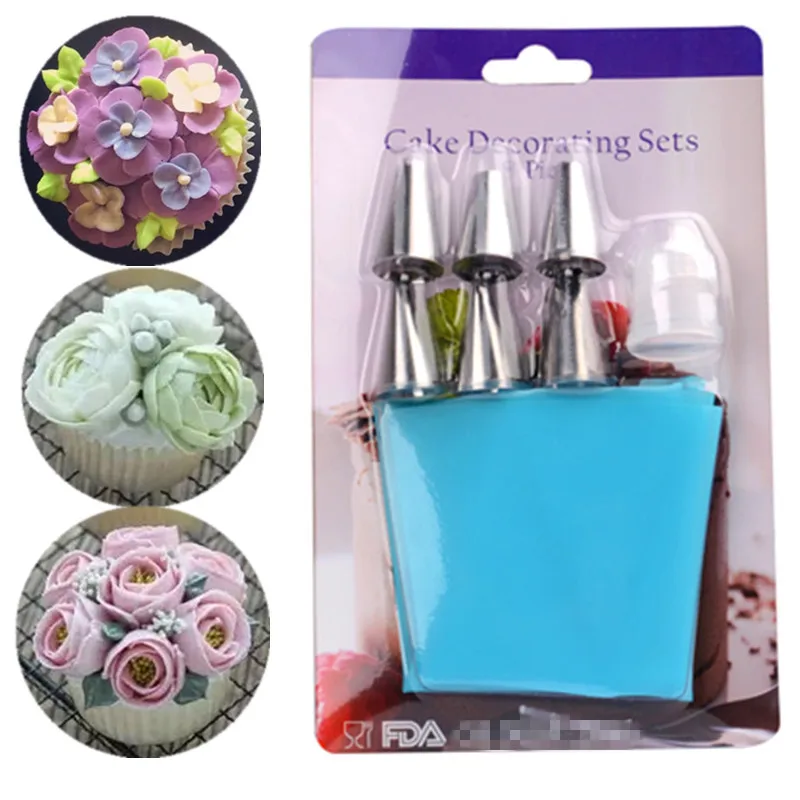 6Pcs/Set Stainless Steel Decorating Tip Set with Silicone Bag DIY Cake