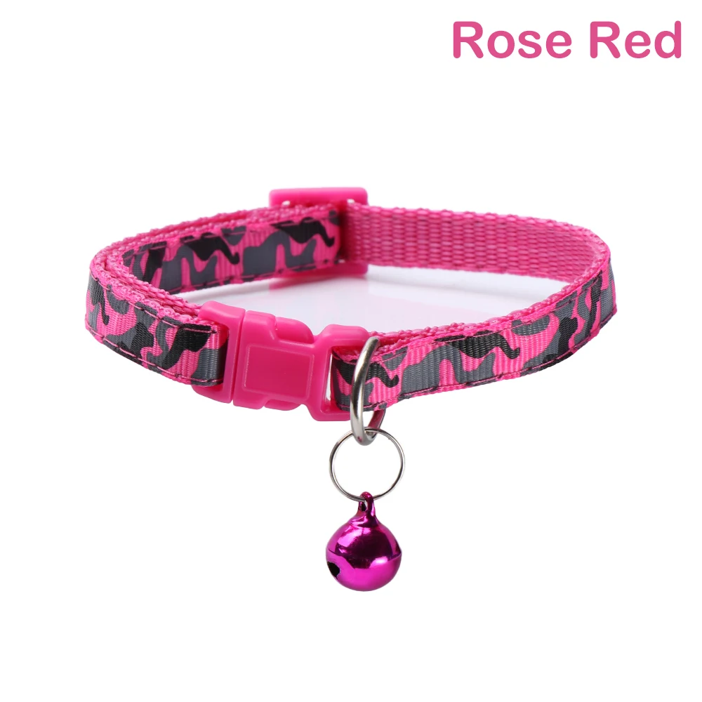 1pc 20-34cm colorful Adjustable Kitten Collar Camouflage Bell Camo Pet Dog Cat Puppy Snap Buckle Pet Safety Collar - Цвет: rose red