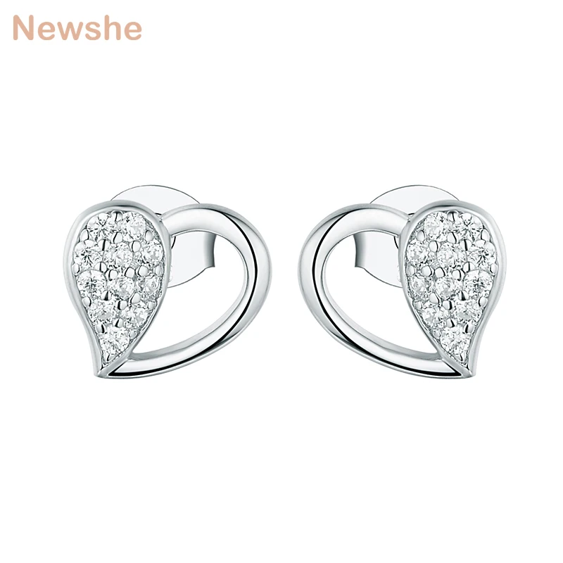 

Newshe Romantic Heart Shape 925 Sterling Silver Stub Earrings For Women White AAA Zirconia Cute Fashion Jewelry GE01578A