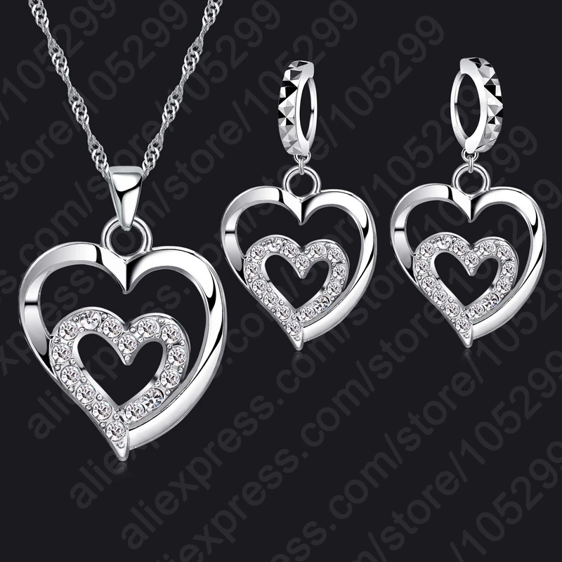 Комплект из колье и серёг серебра 925 пробы с фианитами|jewelry set 925|jewelry setswomen jewelry |