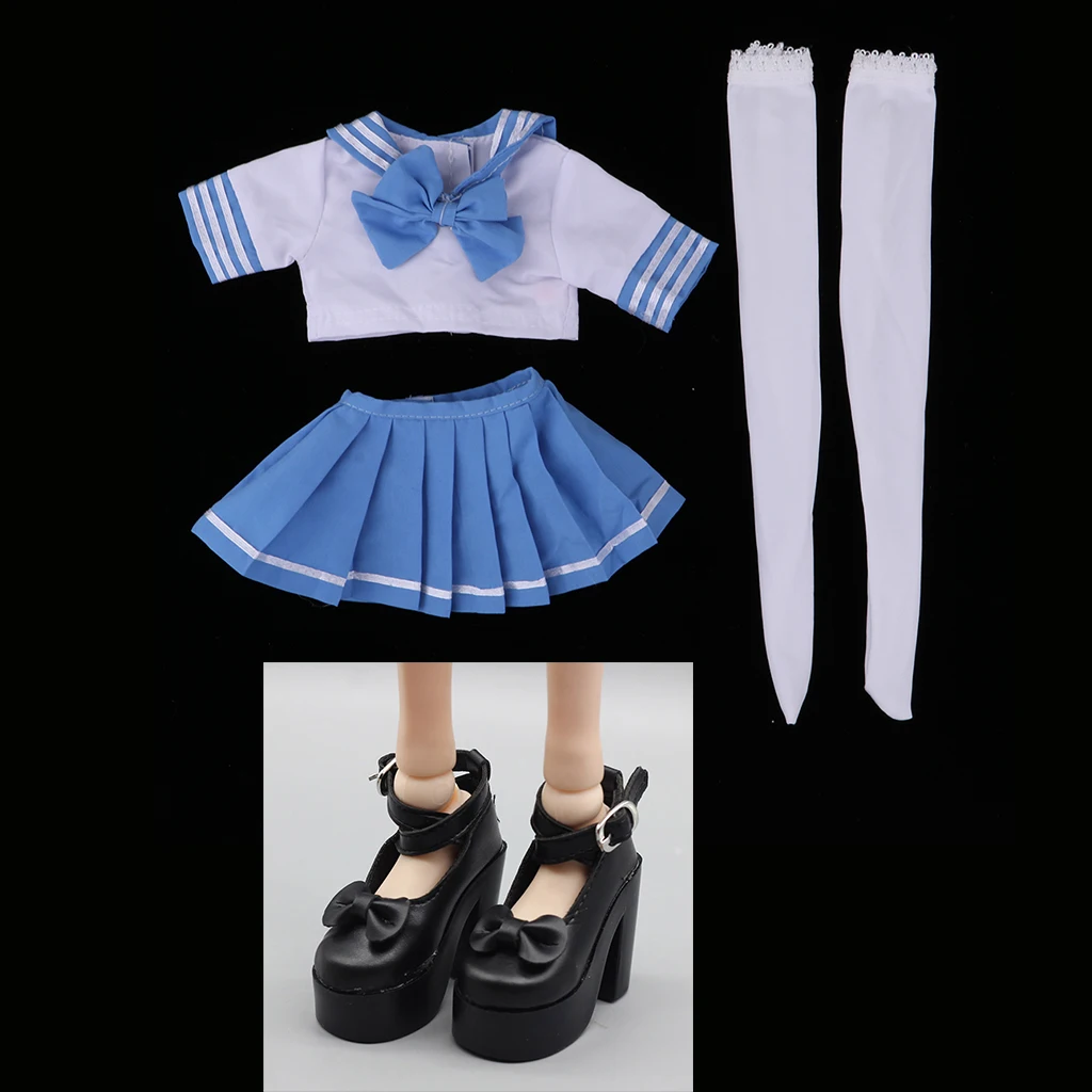 Cute 1/3 BJD Doll School Uniform Outfits - Tops Skirt Shoes and Stocking For Night Lolita BJD Fashion Girl Doll Full Set