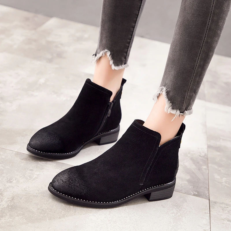 2019 nuevas mujeres botas de invierno Zip Up señora Zipper Suede tobillo botas para mujer botines moda mujer más tamaño|Botas hasta el tobillo| - AliExpress