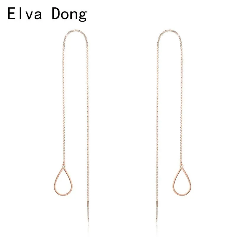 

Brass Teardrop Link Gold Color Drop Dangle Threader Through Chain Long Earrings For Women Girls Jewelry Aros Aretes pendientes