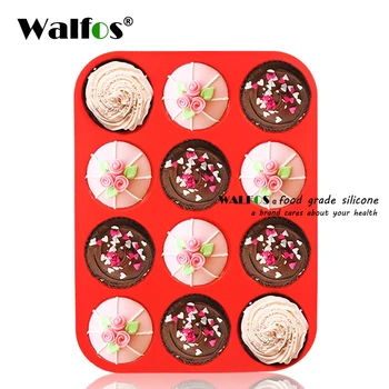 

WALFOS FOOD GRADE Silicone Metal Non-Stick 12 Cups Cupcake Baking Tray Mousse Cake Mold Muffin Pan Fondant Bakeware