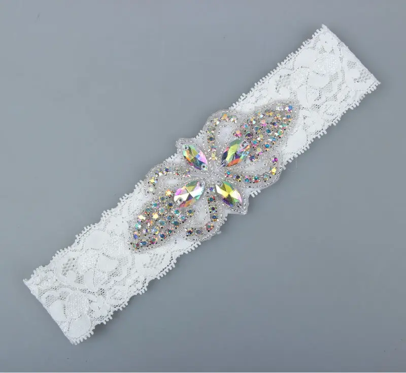 Новый дизайн Белая Кружевная подвязка невесты для свадьбы ручной работы с Аппликации из страз
