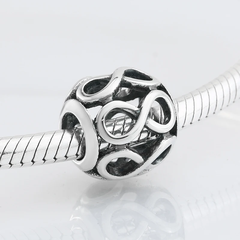 Горячая 925 пробы серебряные модные круглые в форме восьмерки действительно слегка бусины подходят к оригинальному браслету Pandora для изготовления ювелирных изделий