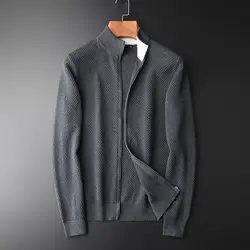 Minglu свитер Для мужчин Высокое качество серый Navy Solid Цвет кардиган на молнии свитер мужской моды Slim Fit Стенд воротник Для мужчин свитера