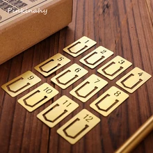 12 шт./кор. мини Медь зажимов закладки Симпатичные номера хромированный металл закладки канцелярские книжная линия Маркер подарок посылка для Рождества