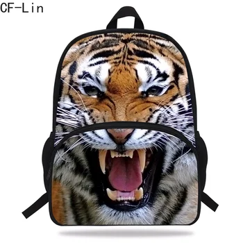 

2019 New Hot 16-inch Fashional Animal Print Bag for Kids Tiger Backpack for School Teenagers Girls Boys