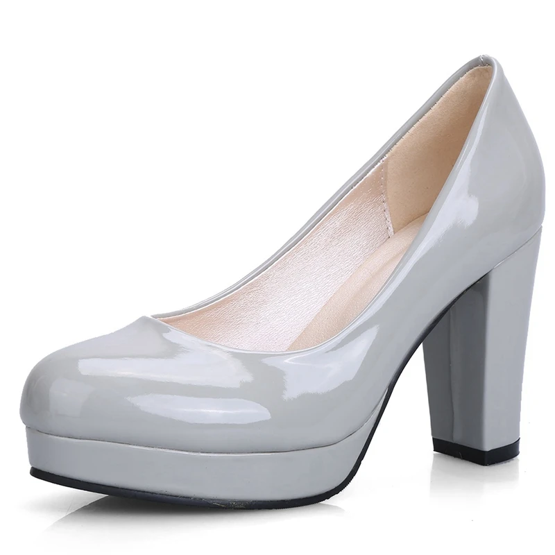 ORCHA LISA/Офисная Женская обувь ярких цветов на высоком каблуке; женские туфли-лодочки на толстой платформе; свадебные туфли без застежки; zapatos mujer; большие размеры 44 - Цвет: grey